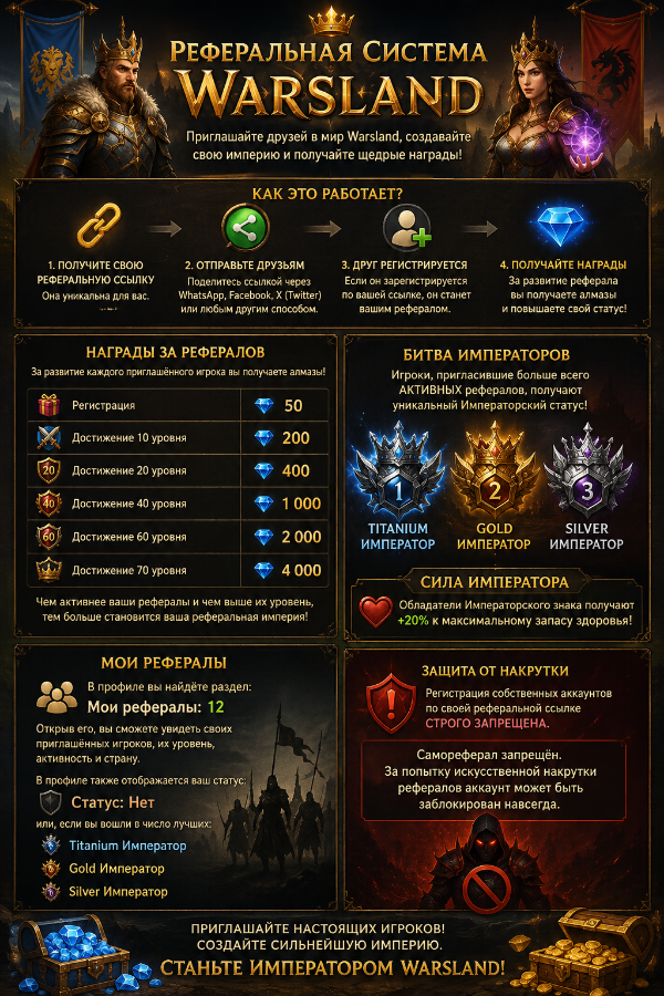 👑 РЕФЕРАЛЬНАЯ СИСТЕМА WARSLAND